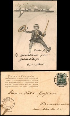 Ansichtskarte   Winter: Kind Rodeln (Gold-Verziehrt) 1902   LEER nach IHRHOVE