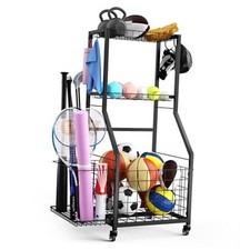Sports Equipment Garage Organizer,Garage Ball Storage Rack for Sports Black