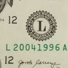 Dual Date 2004 1996 April 20, Birthday Note Dollar Bill Fancy Serial US 2017 L A