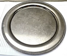 Antique Silver Salver Tray 12.5" Floral Etched Rope Rim Wedding Decor Gift