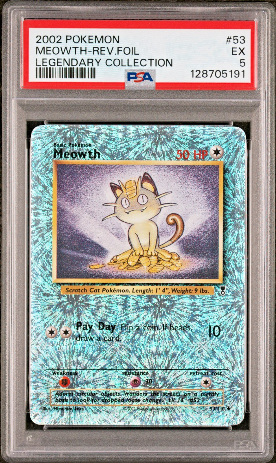 PSA 5 2002 Pokemon Legendary Collection Meowth 53/110 Reverse Holo Foil