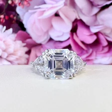 3Ct Ascher Cut Moissanite Three Stone Wedding Ring Gift For Her 14k White Gold