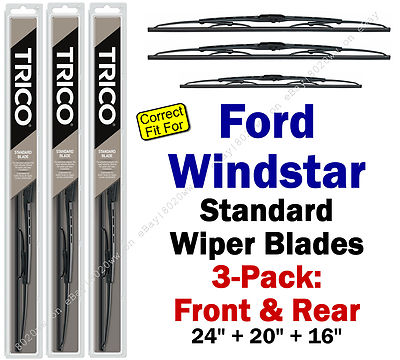 Wiper Blades 3-Pk Front Rear Standard fit 1996-2003 Ford Windstar