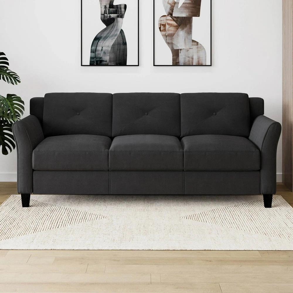 TRADITIONAL SOFA COUCHES with Curved Arms, Black/Brown/Gray