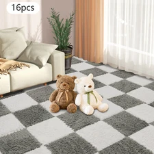 16pcs Soft Shaggy Rugs Fluffy Carpets For Non-Slip Shag Bedside Living Room Rug