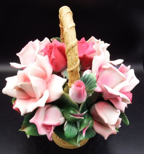 Franklin Mint Capodimonte Pink & Red Roses Basket MINT in orig box!! - Picture 1 of 6