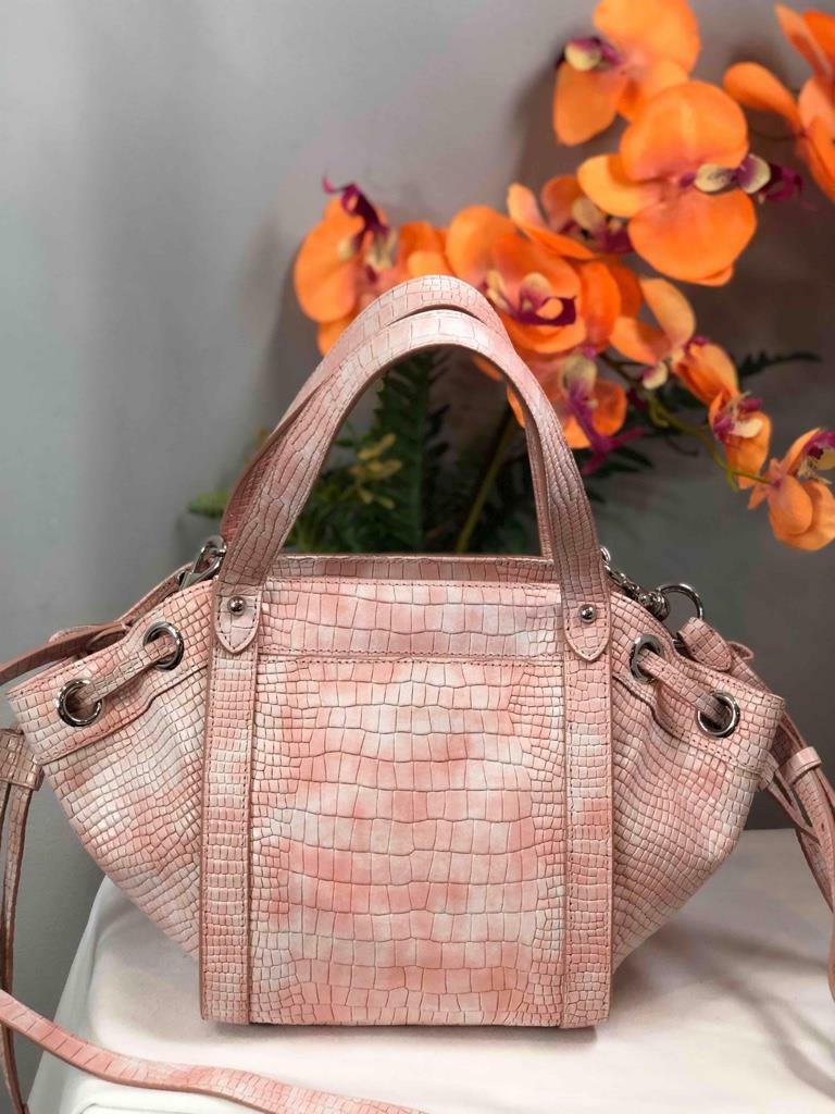 Liked New~REBECCA MINKOFF M.A.B. Light Pink Croc Embossed