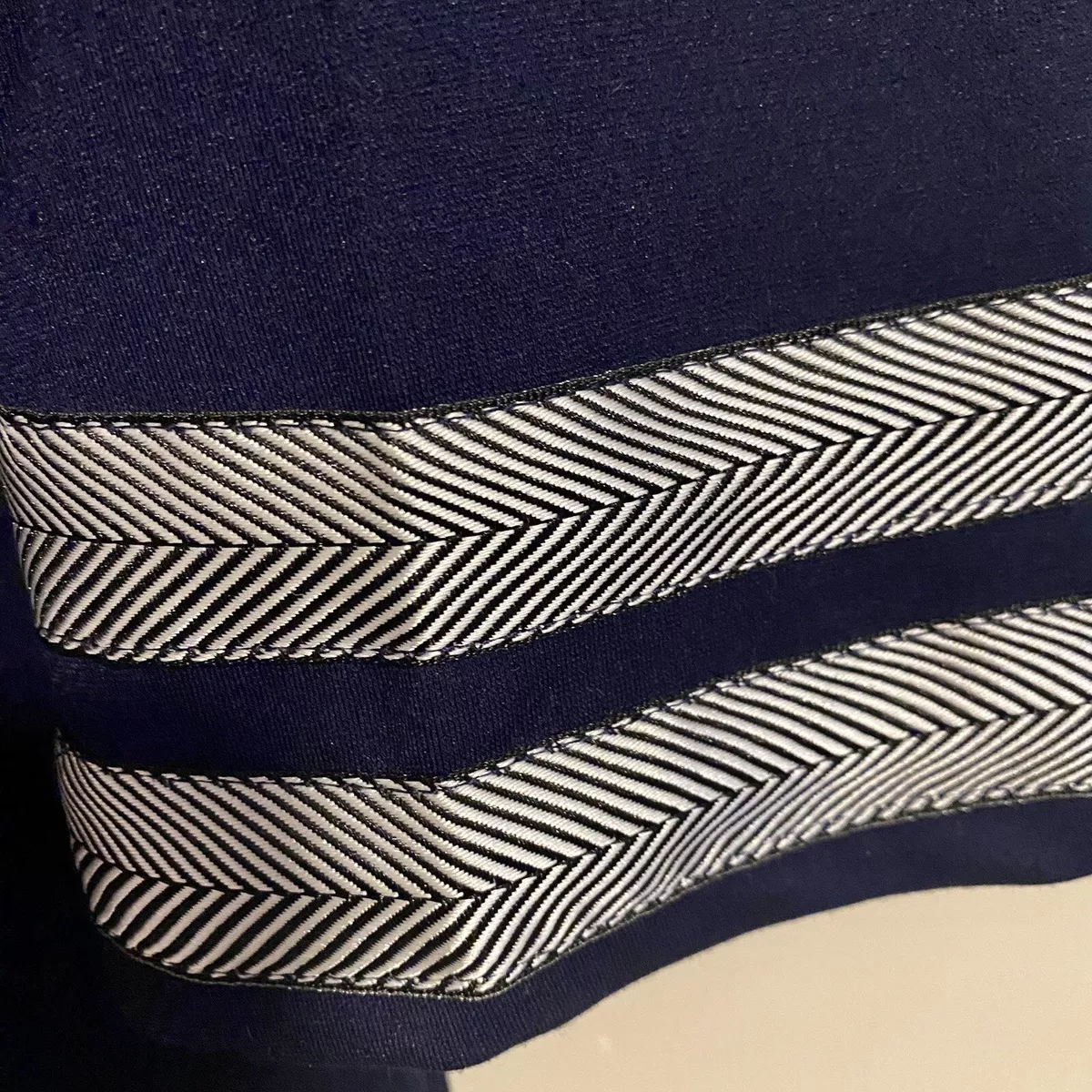 Vintage Melle M Dress Stretch Sheath Navy Blue Stripe 3 4 Sleeve USA Women Sz S