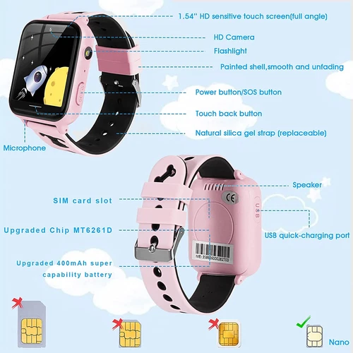 Reloj inteligente para niños con llamada bidireccional reproductor de música cámara juegos reloj SOS para niños - Imagen 39 de 40