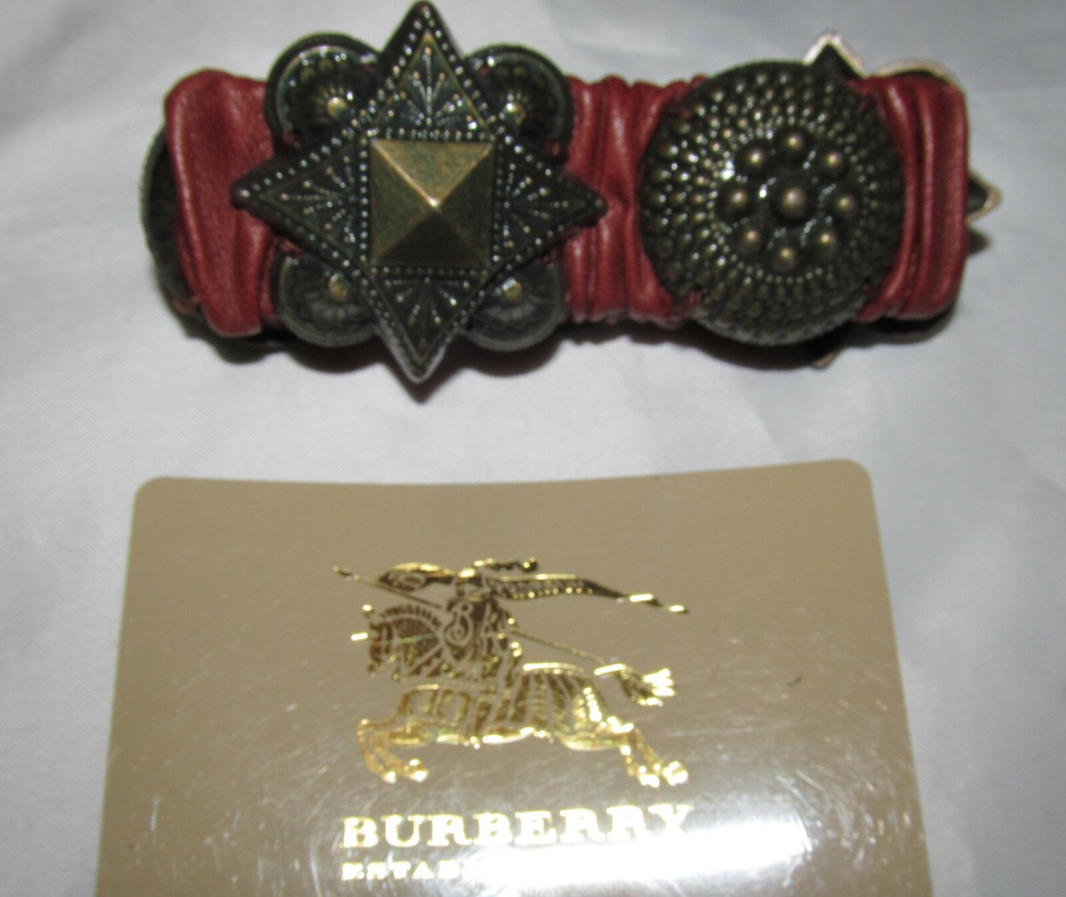 バーバリープローサム ブレスレット BURBERRY PRORSUM maroon red leather with bronze etched metal