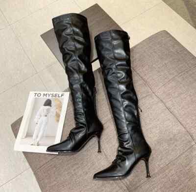 Stiefel Stiefeletten Damen Overknee Schwarz 11 cm Kunstleder 9247