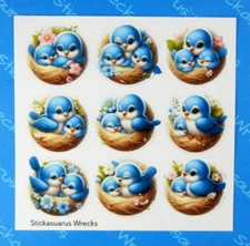Blue Birds & Baby Blue Birds In Nests Sticker Sheet