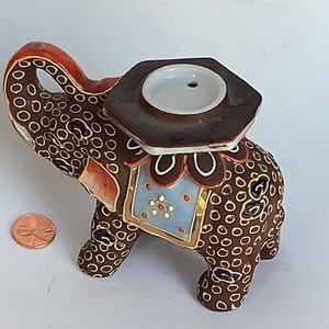 Vintage Japan Satsuma Brown Elephant Incense Burner with Swirls