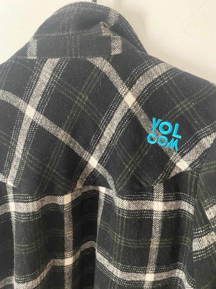 Volcom Mujer Talla Mediana - Abrigo a Cuadros Negro y Verde Azulado Guisante - Raro Foto 4 de 4