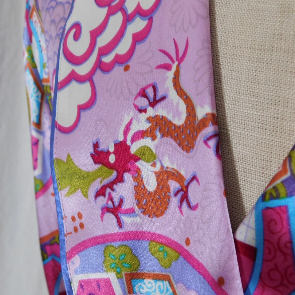 Nick & Nora Women’s  L/XL Robe Kaftan Kimono 100% Silk Asian Dragon Pink - Image 4 of 4