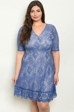 Womens Plus Size Blue Lace Dress 1XL New Ruffled Lined 