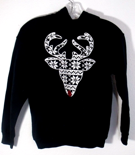 Ugly Reindeer Hooded Black Sweatshirt Youth Size M Gildan NWOT