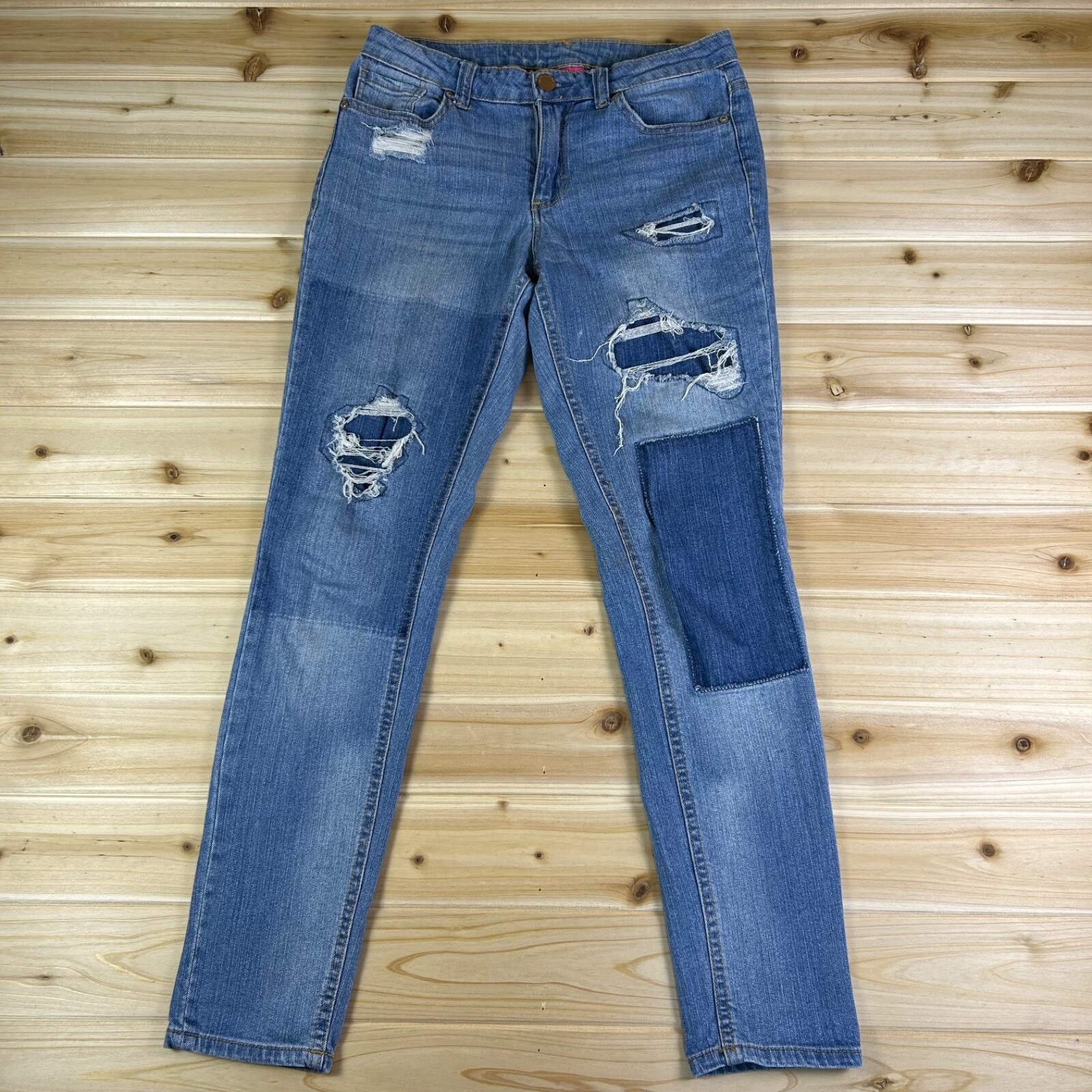 Almost Famous Distressed Patchwork Mid Rise Skinn… - image 1