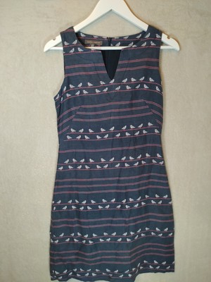 Laura Ashley Kleid Damen XS/S 8 Blau Möwe Etuikleid Sommer Maritim Urlaub