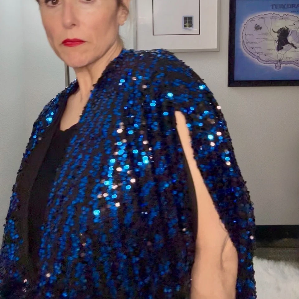 Caftán Jennafer Grace Lentejuelas Azul Medianoche Nuevo sin Etiquetas - Edición Limitada, Hecho a Mano - XL Foto 2 de 4