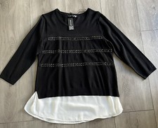 Cable Gauge Black Pullover Sweater Womens Medium 3/4 SleeveWhite Underlay NWT