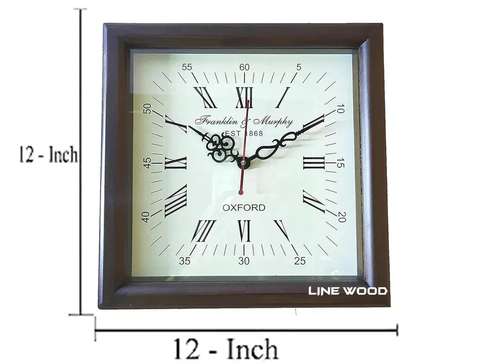 Orologio da parete fatto a mano in legno stile vintage a forma quadrata per l... - Immagine 2 di 4