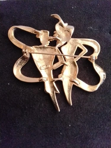 JJ Brooch Man and Woman Vintage Gold Tone Costume Jewelry