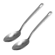 Set of 2 Large Stainless Steel Serving Spoons Set with Hanging Holes - 14"