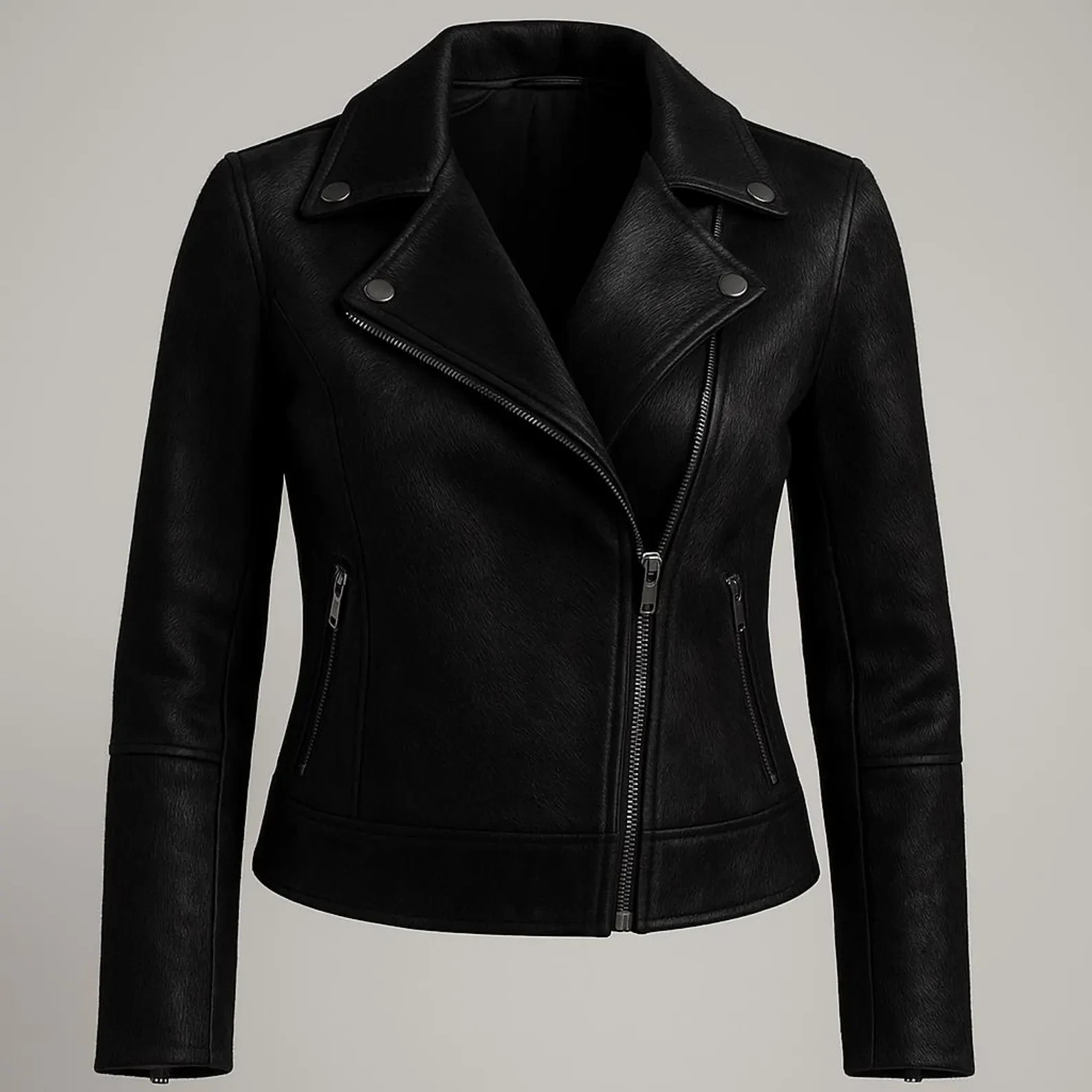 Leather Jacket Black Cowhide Hair - on Pony skin Biker Jacket | Moto Style-image