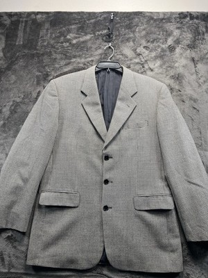 Vintage Mario Bruni 42R 100% Wool Sport Coat Houndstooth Black White Blazer