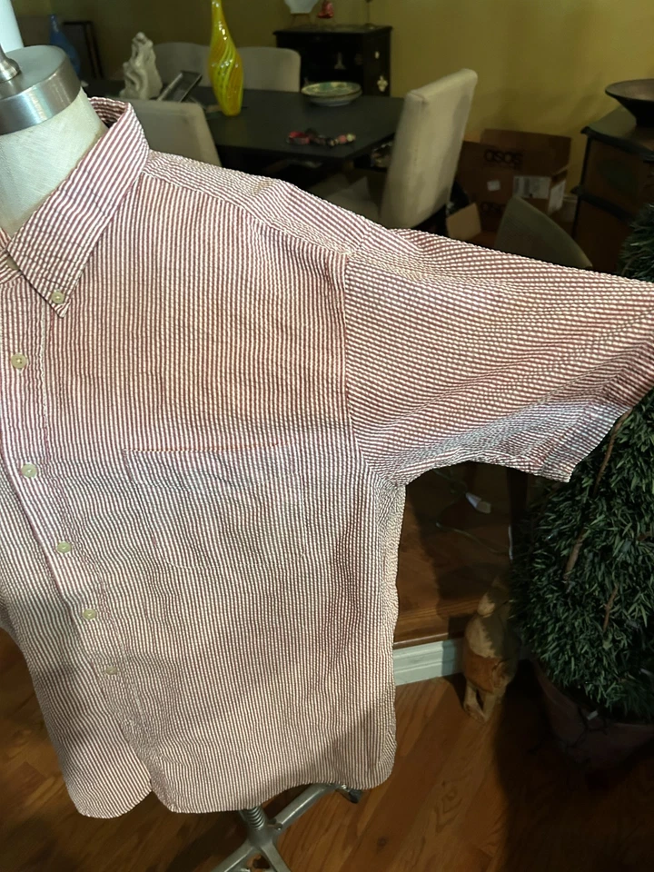 ROUTE 66 男式原创服装公司 衬衫尺寸 2X 红色条纹纽扣 SS — 第 4/4 张图片