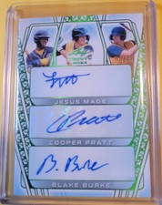 Jesus Made, Cooper Pratt, Blake Burke 7/15 -2024 Leaf Trinity Triple Auto SP