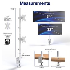 White Dual LCD Monitor Desk Mount Stand, Stacked Vertical 2 Screens up to 34"