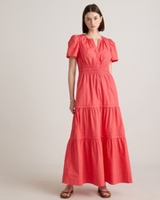 Quince 100% Organic Cotton Poplin Tiered Maxi Spiced Coral Small
