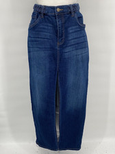 Venus Skirt Womens 14 Blue Denim Front Slit Braided Waist Stretch Bodycon Maxi