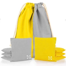 Professional Cornhole Bags All Weather Two Sided Bean Bags 4 Yellow & 4 Gray