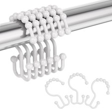 12Pcs Plastic Shower Curtain Hook Double Shower Curtain Rings White Shower Hooks