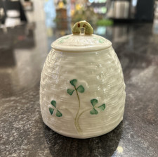 Belleek Ireland Shamrock Pot Jar w/Lid 6th Green Mark