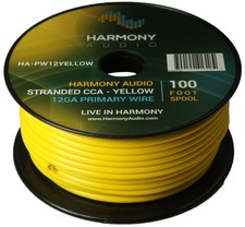 Harmony Car Primary 12 Gauge Power or Ground Wire 100 Feet Spool Yellow Cable