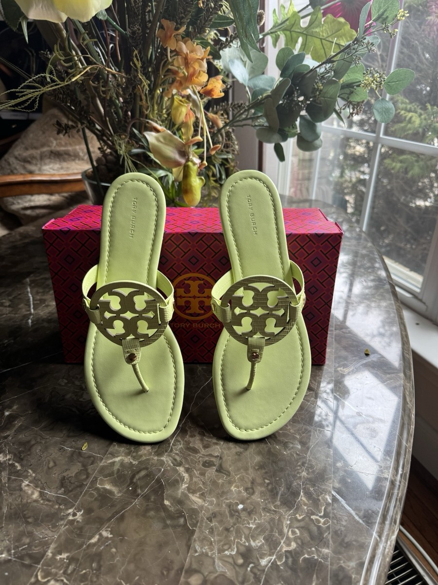 TORY BURCH MILLER THONG SANDAL LIME LEAF EMBOSSED LEATHER US11M