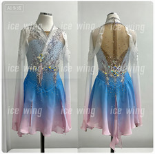 Ice Figure Skating Dress Elasticity Competition Skating Jeweled blue dyeing