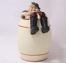 Antique German Porcelain  Character Beer Stein Drunken Man in Barrel c.1910s