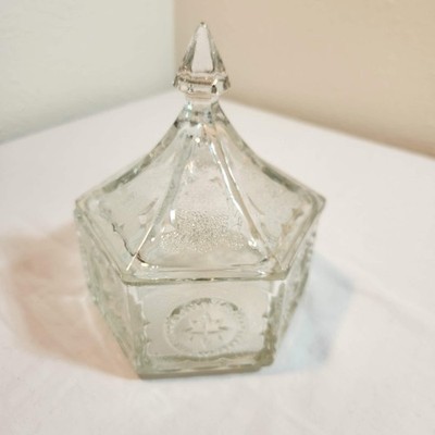 Vintage Indiana Glass Tiara Colonial Clear pattern hex shaped Candy Dish, Eagle