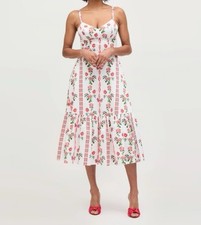 Hill House Solange Pink Green Floral Shell Bow Corset & Smocked Back Sundress L