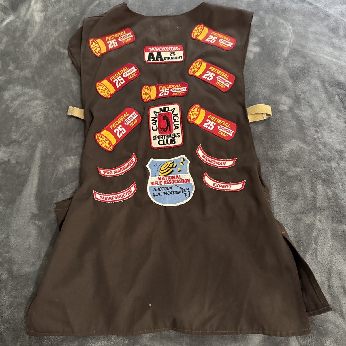 Vintage 70’s Bob Allen Cargo Pocket Brown Shooting Vest Patches Size Large USA