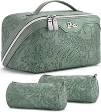 Travel Makeup Bags Cosmetic Organizer Bag: 3-Set Large Capacity Make up Bag - PU