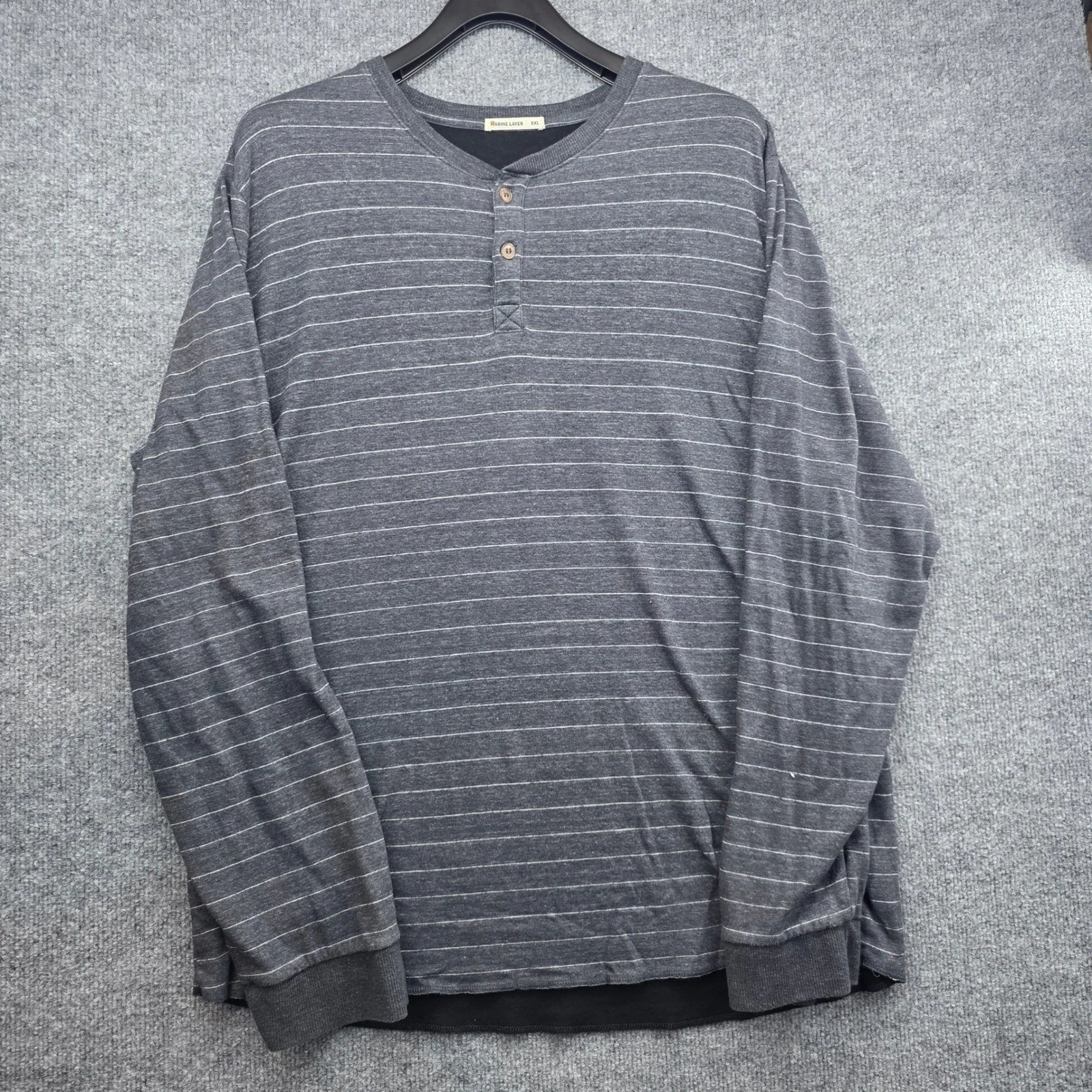 Marine Layer Mens XXL Gray Striped Long Sleeve Henley Shirt Rayon Blend