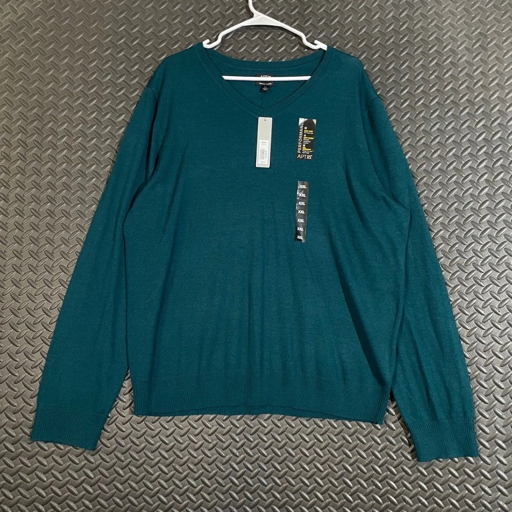 NWT APT.9 Merino Wool Green V-Neck Knit Pullover Sweater Men's Size XXL