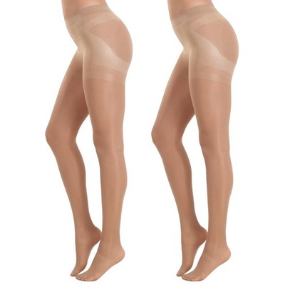 MANZI 2 Pairs Women's Sheer Tights 40D High Waist Control Small, Natural Nude 