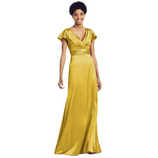 NEW Social Women's 4 Flutter Sleeve Draped Wrap Maxi Marigold Dress J3-10